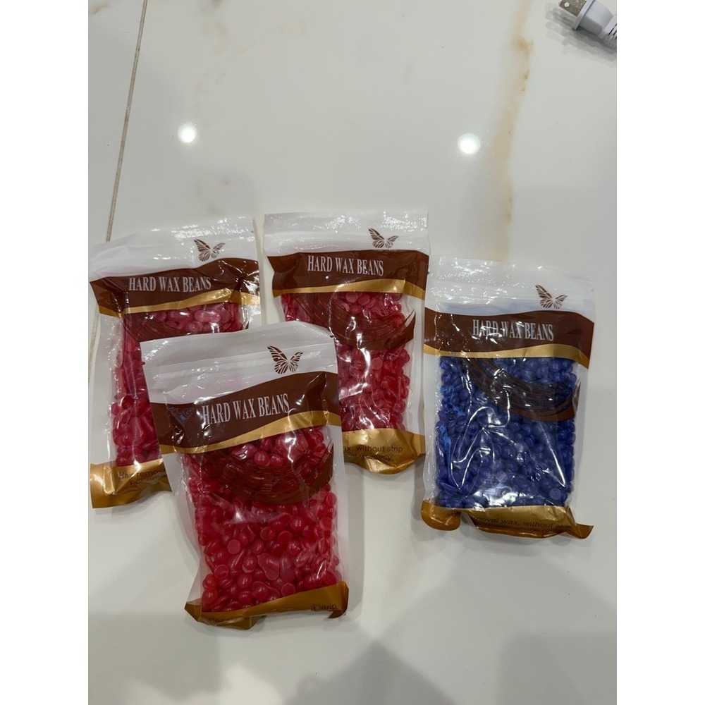 4 Pack Hard Wax Beans Hair Removal Stripless Wax Beads Red and Blue 100g Bags